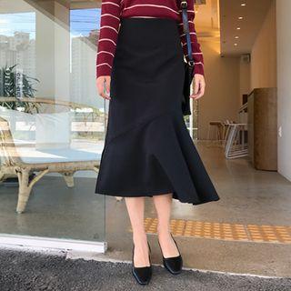 Zip-back Flounced Long Skirt