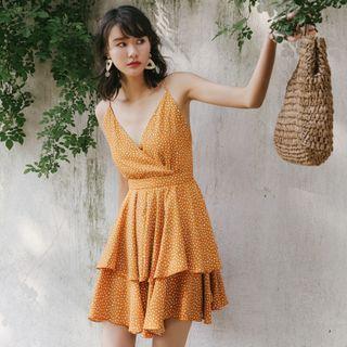 Dotted Open-back Layered Mini Sundress