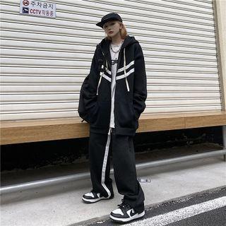 Striped Zip-up Hoodie / Straight Leg Pants