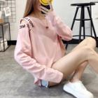 Lettering Cold Shoulder Long-sleeve T-shirt