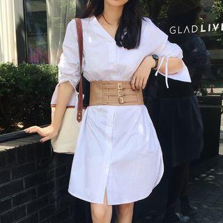 Tie-cuff Shirtdress With Corset Belt