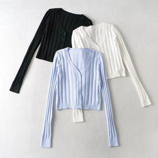 Cropped V-neck Ribbed Cardigan