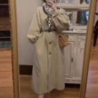 Puff-sleeve Buttoned Long Trench Coat