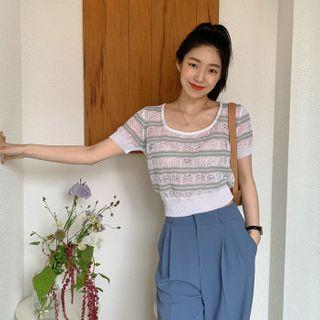 Stripe Pointelle Knit Top