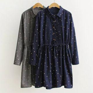 Dotted Pintuck Long-sleeve Dress