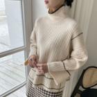 High-neck Wide-sleeve Piped Sweater