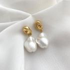 Pearl Dangle Earring 1 Pair - White & Gold - One Size