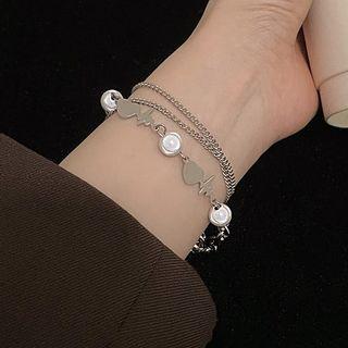 Reflective Pearl Double-layered Bracelet Silver - One Size