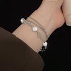 Reflective Pearl Double-layered Bracelet Silver - One Size