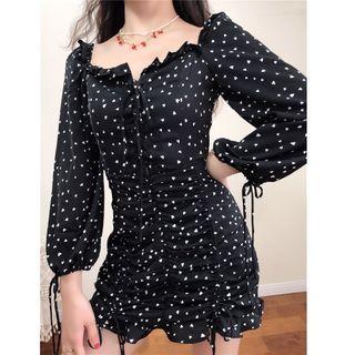 Heart Printed Long-sleeve Slim-fit Dress