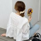 Long-sleeve V-neck Lace Blouse As Figure - One Size