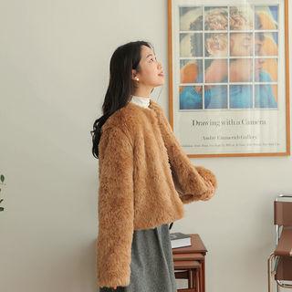 Hook-and-eye Eco Fur Jacket Beige - One Size