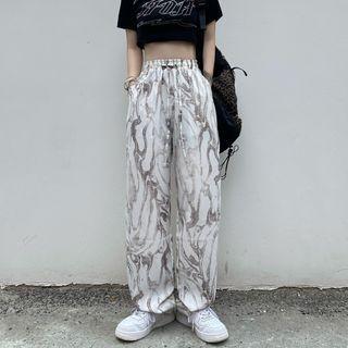 Tie-dyed Drawstring Wide Leg Pants