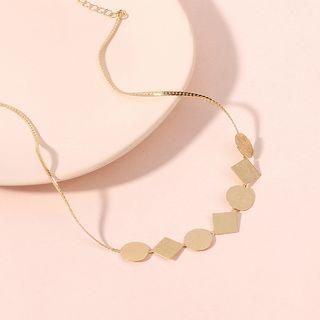 Alloy Square & Disc Necklace Gold - One Size