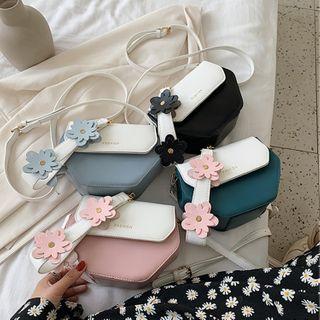 Faux Leather Hexagon Floral Strap Crossbody Bag