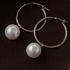 Faux Pearl Alloy Hoop Dangle Earring B-950 - 1 Pair - Gold - One Size