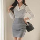 Long-sleeve Mock Two-piece Mini Sheath Dress