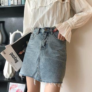 Fray Hem Denim Mini Skirt