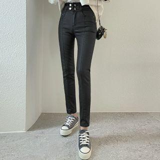 High-waist Napped Coated Pants