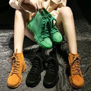 Faux Suede Platform Lace-up Short Boots