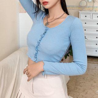 Long-sleeve Ruffled Cropped T-shirt