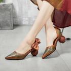 Pointed Bow Accent Low Heel Sandals