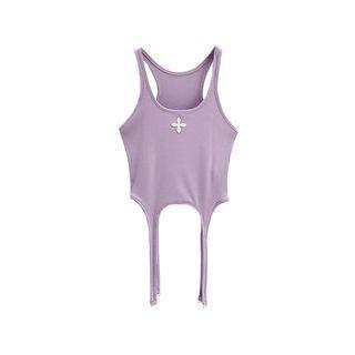 Star Applique Asymmetrical Crop Tank Top
