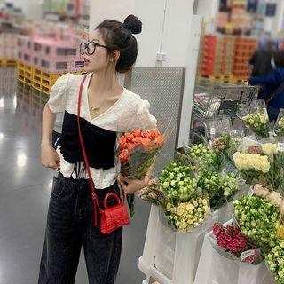 V-neck Mock Two Piece Cropped Blouse