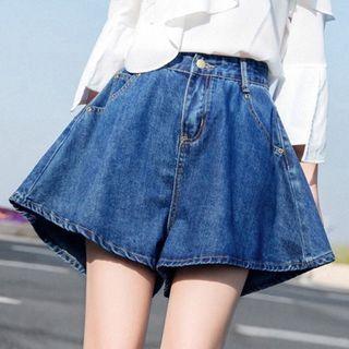 Mid Rise Wide Leg Denim Shorts