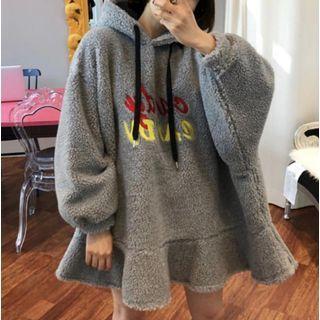 Long-sleeve Letter Embroidered Hooded Mini Dress