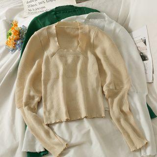 Square-neck Skinny Light Knit Top In 5 Colors