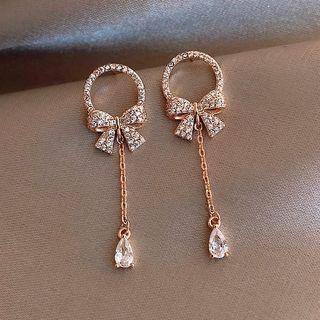 Rhinestone Dangle Earring 1 Pair - Silver Earrings - Rose Gold - One Size
