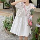 Short-sleeve Crew Neck A-line Dress / Floral Vest