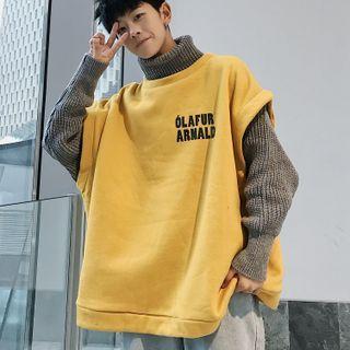 Mock-neck Mock Two-piece Lettering Sweater