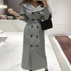 Houndstooth Double-breasted Long Trench Coat