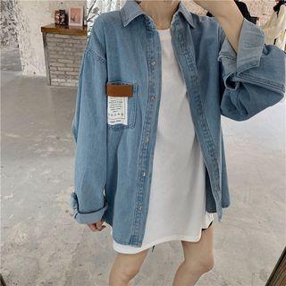 Applique Pocket Denim Shirt Blue - One Size