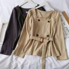 Double-breasted Square-neck Blouse With Belt