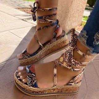 Snake Grain Lace-up Platform Sandals