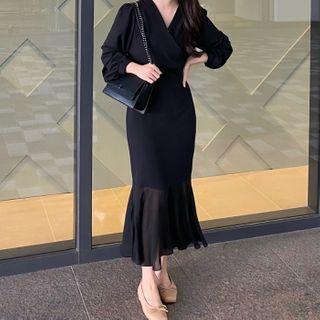 V-neck Puff-sleeve Skinny Mermaid Dress