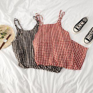 Check Spaghetti-strap Jumpsuit