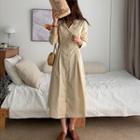 Belted Dual-pocket Long Shirtdress