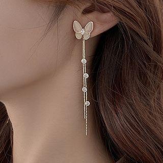 Butterfly Faux Pearl Fringed Earring 1 Pair - 925 Silver Needle - Gold - One Size