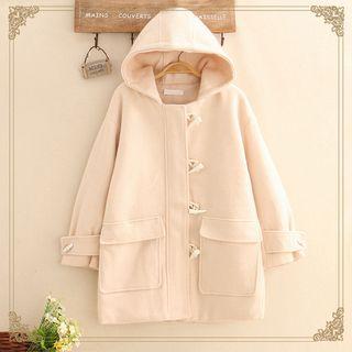 Toggle-button Woolen Hooded Coat As Shown In Figure - One Size