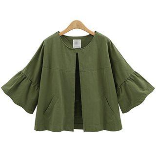 Ruffle Trim 3/4 Sleeve Cropped Jacket