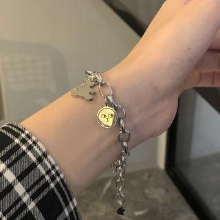 Smiley Puzzle Stainless Steel Bracelet Silver - One Size