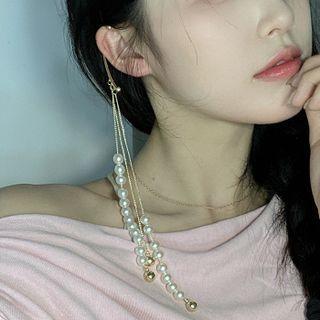 Faux Pearl Fringed Cuff Earring 1 Pc - Gold - One Size