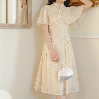 Set: Plain Capelet + Sleeveless Chiffon A-line Dress