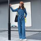 Wide Leg Long Sleeve Denim Jumpsuit
