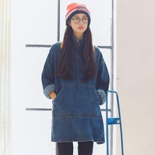 Stand-collar Long-sleeve Denim Top