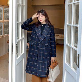 Double-breasted Check Long Coat